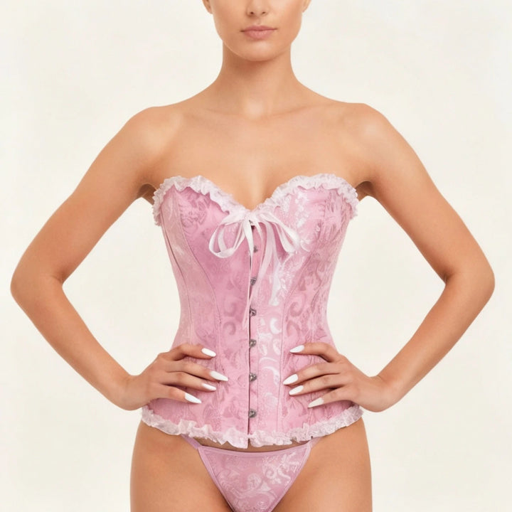 Lille vintage French corset in red with delicate front bow and curved neckline