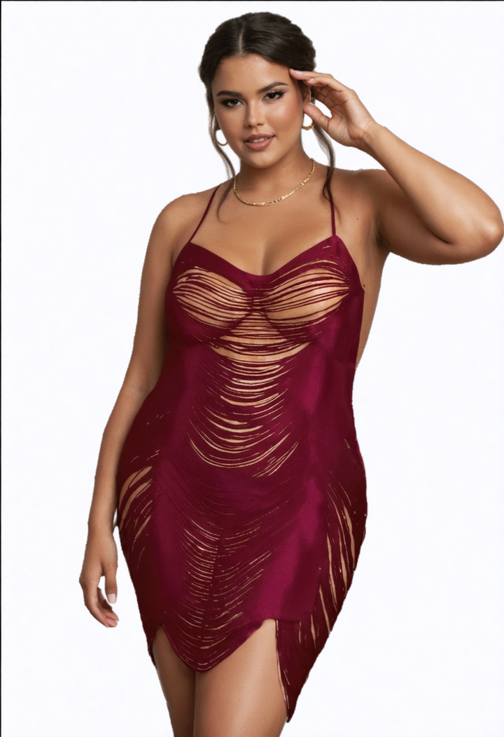 French Fringe Lingerie Chemise in cranberry