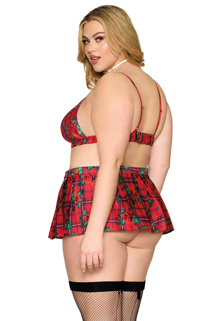 Rose Plaid Bra & Skirt Set