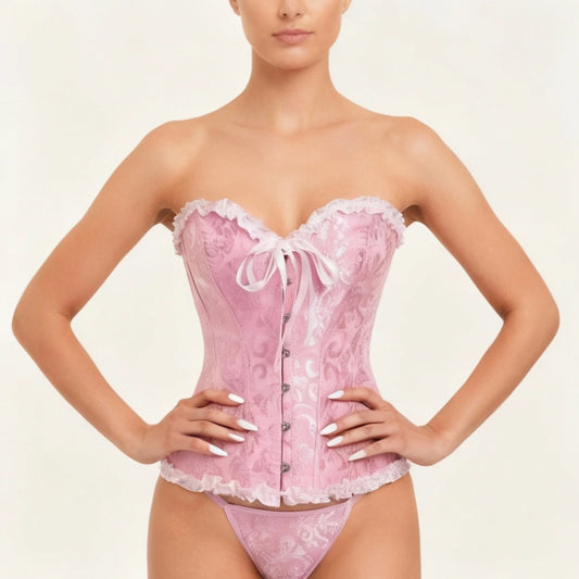 Lille vintage French corset in red with delicate front bow and curved neckline