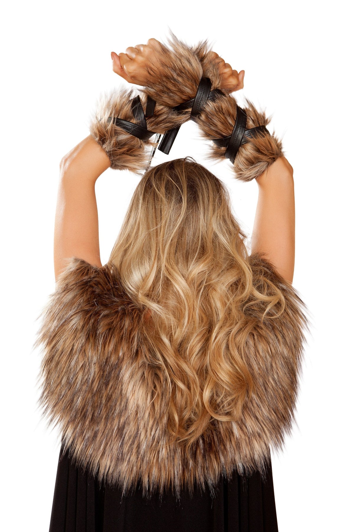 Pair of Faux Fur Viking Arm Cuffs with Strap Detail