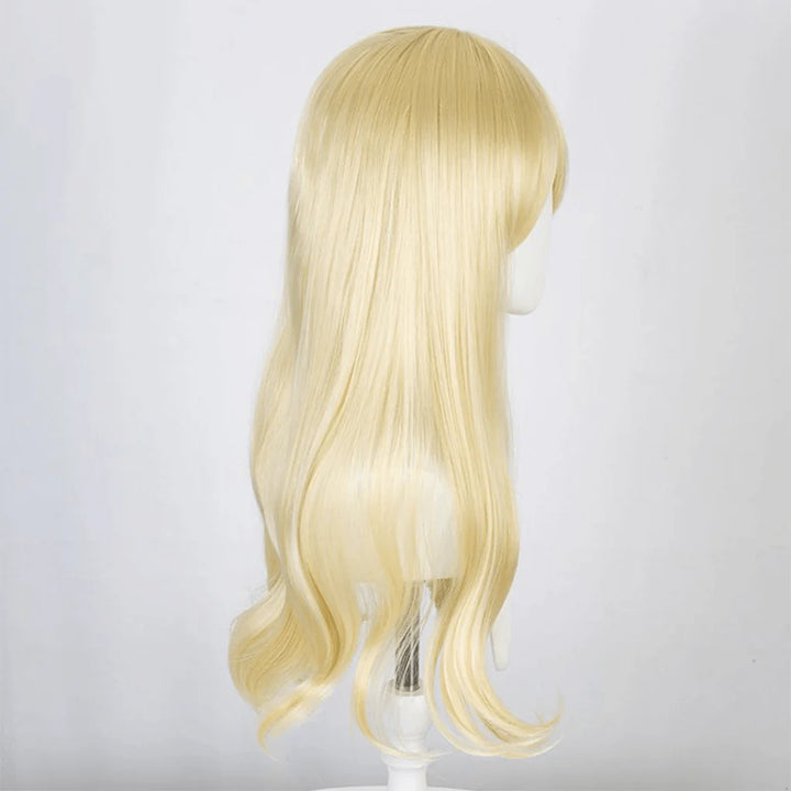 Blonde Barbie wig back view displaying full length of long blonde locks and adjustable cap construction
