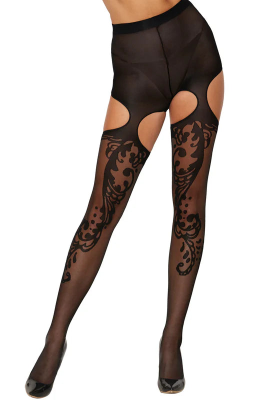 Swirl Jacquard Garter Pantyhose