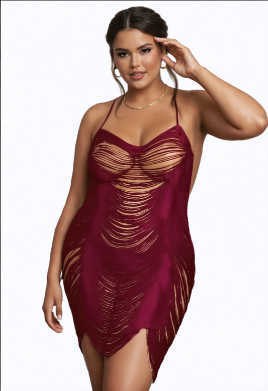 French Fringe Lingerie Chemise in cranberry