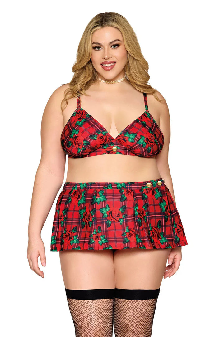 Rose Plaid Bra & Skirt Set