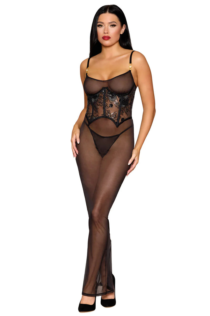 MESH GOWN WITH BUILT-IN CORSET