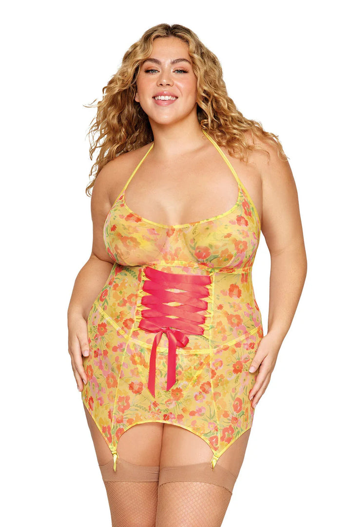 Plus Size Springtime Floral Garter Chemise