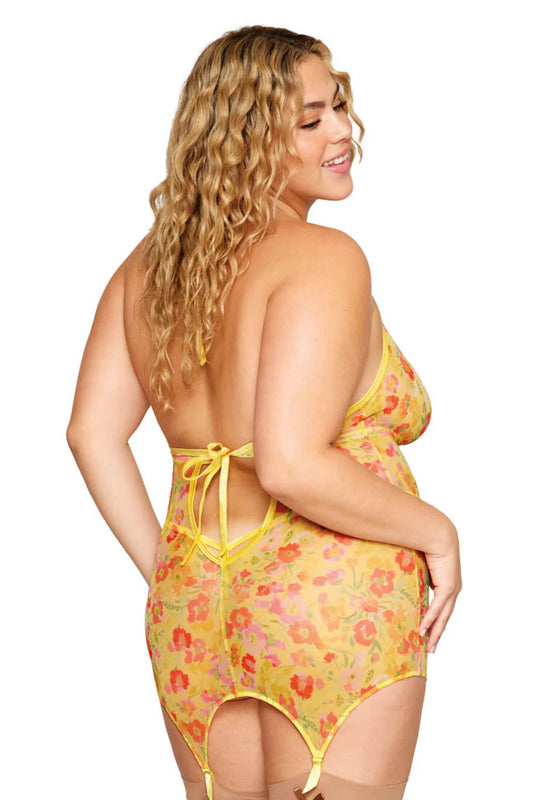 Plus Size Springtime Floral Garter Chemise