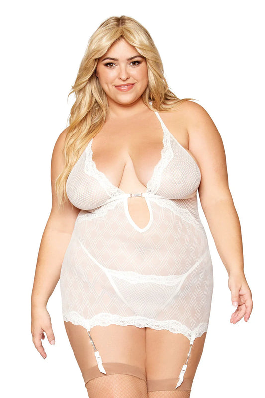 Plus Size White Seamless Garter Chemise