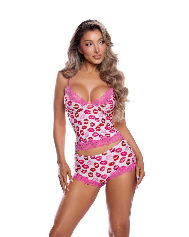 Sweet Smooch Lipstick Kiss Print Modal Cami & Shorts Pajama Set