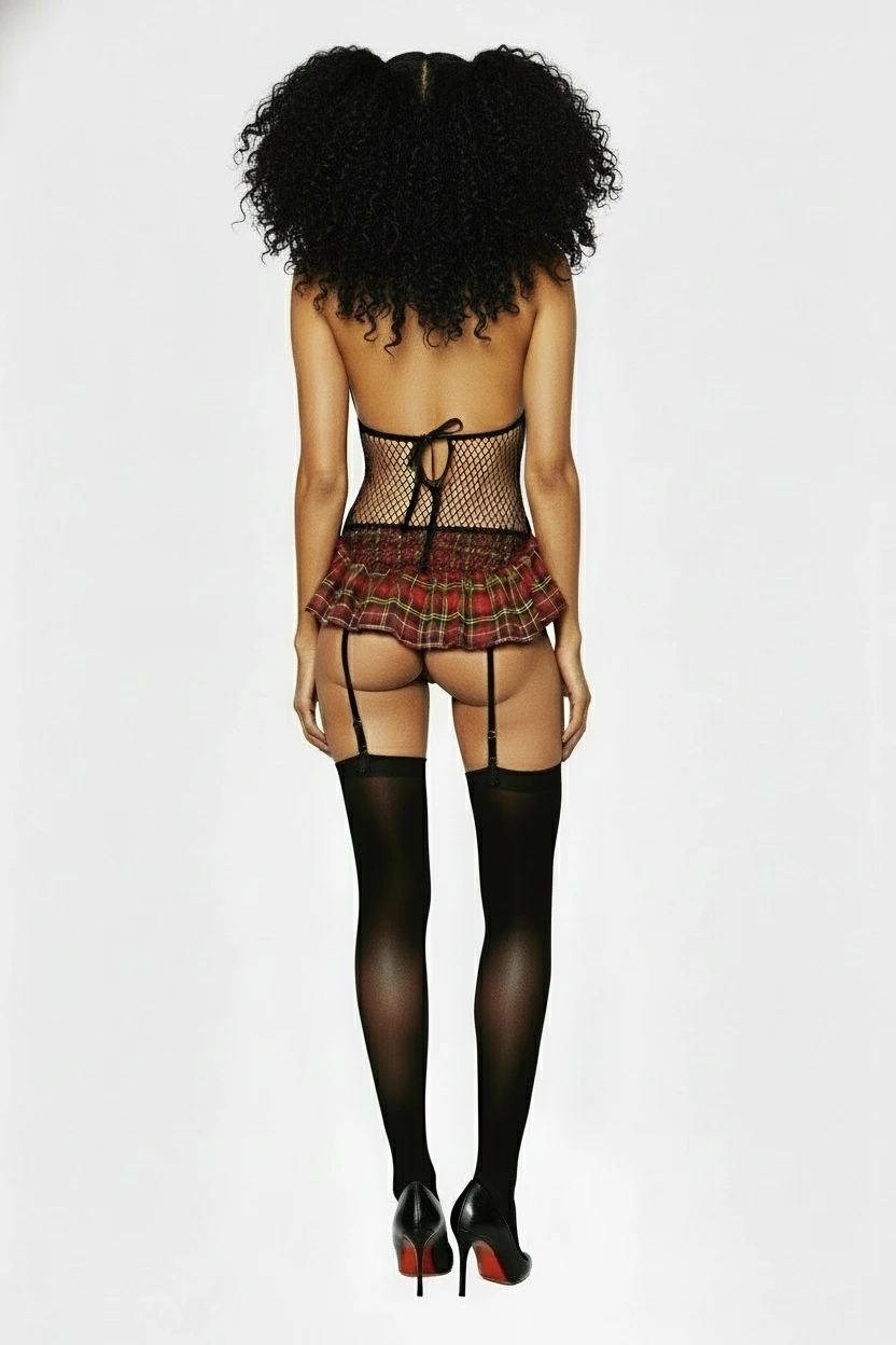 After Class Lingerie Costume - Back view displaying open-worked French lace with daring cutouts and effortless access design