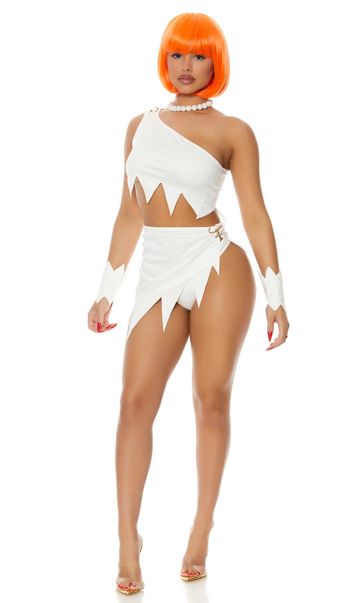 A Bedrock Babe 5-Piece Women's Cartoon Character Costume - White view 6