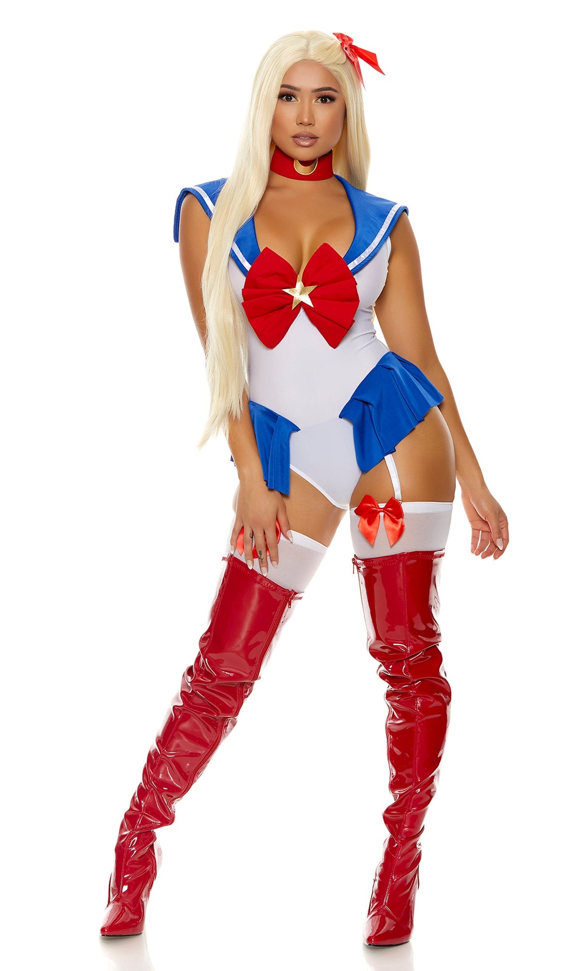 By Moonlight 3-Piece Women's Sexy Anime Character Costume, White Blue, photo 3
