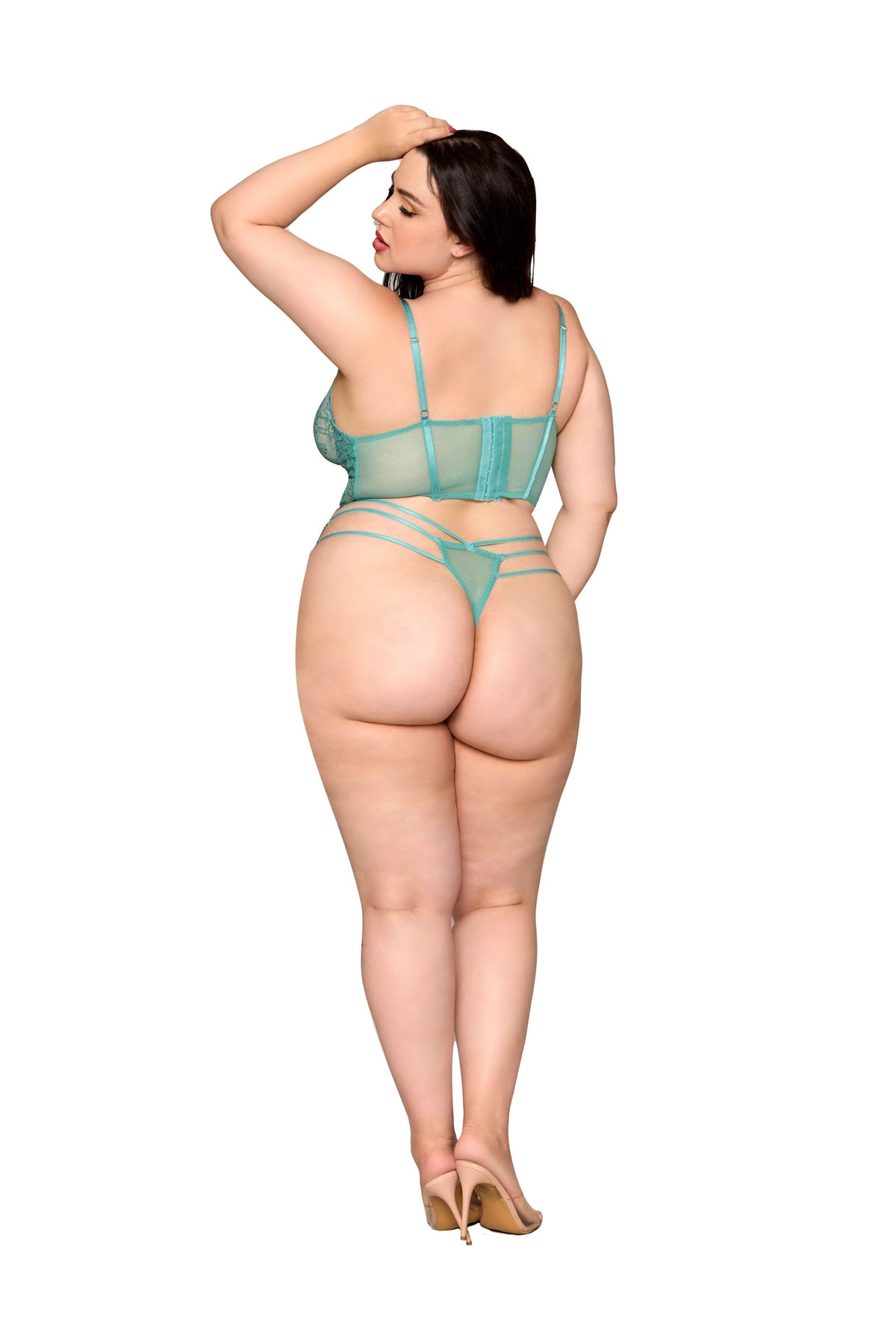 Dreamgirl Plus Lace Cropped Bustier & Thong - Agate