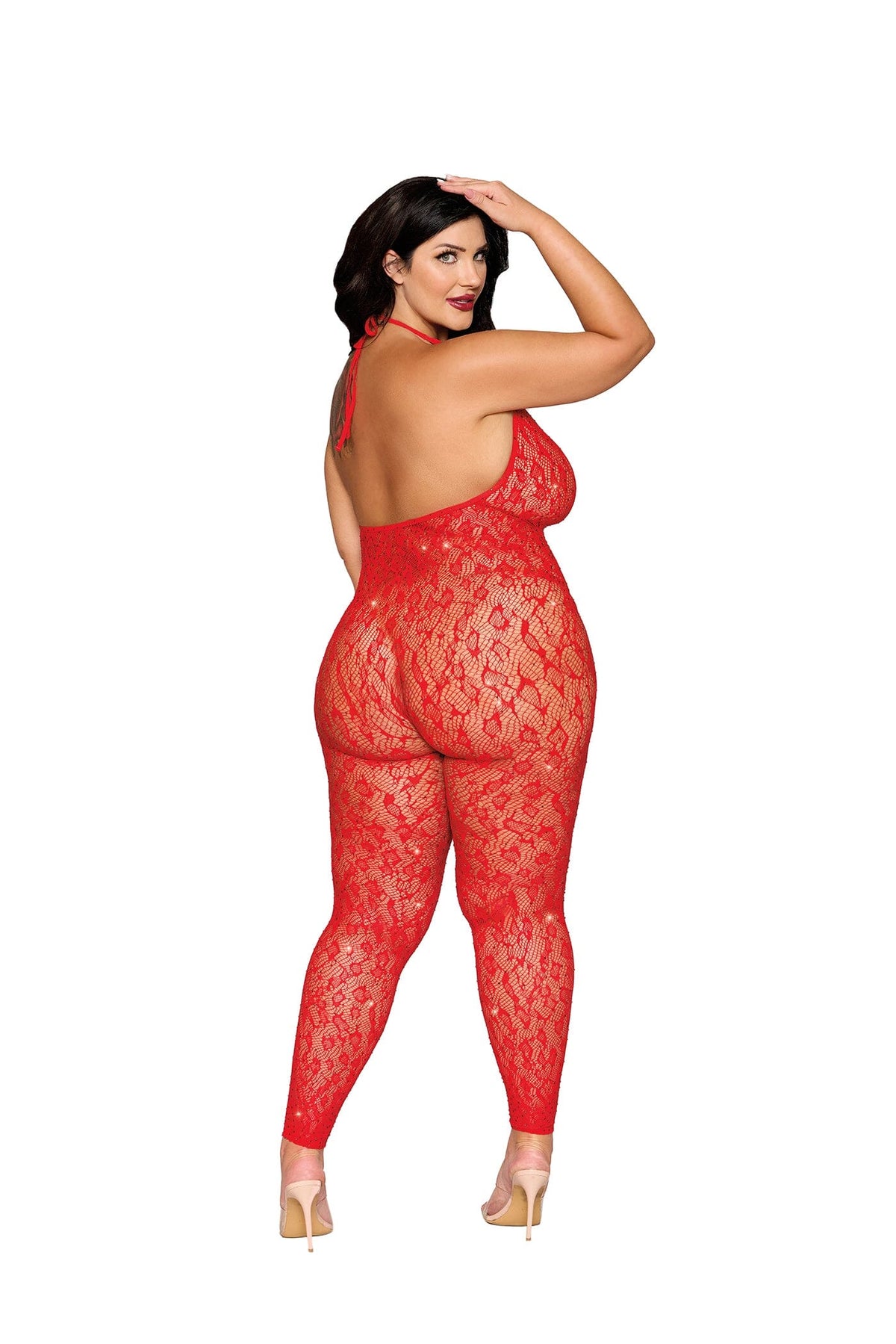 Dreamgirl Plus Poinsetta Rhinestone Bodystocking