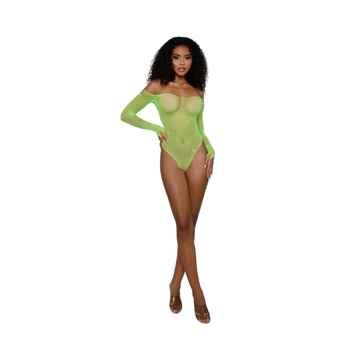 Dreamgirl Rhinestone Off Shoulder Bodystocking