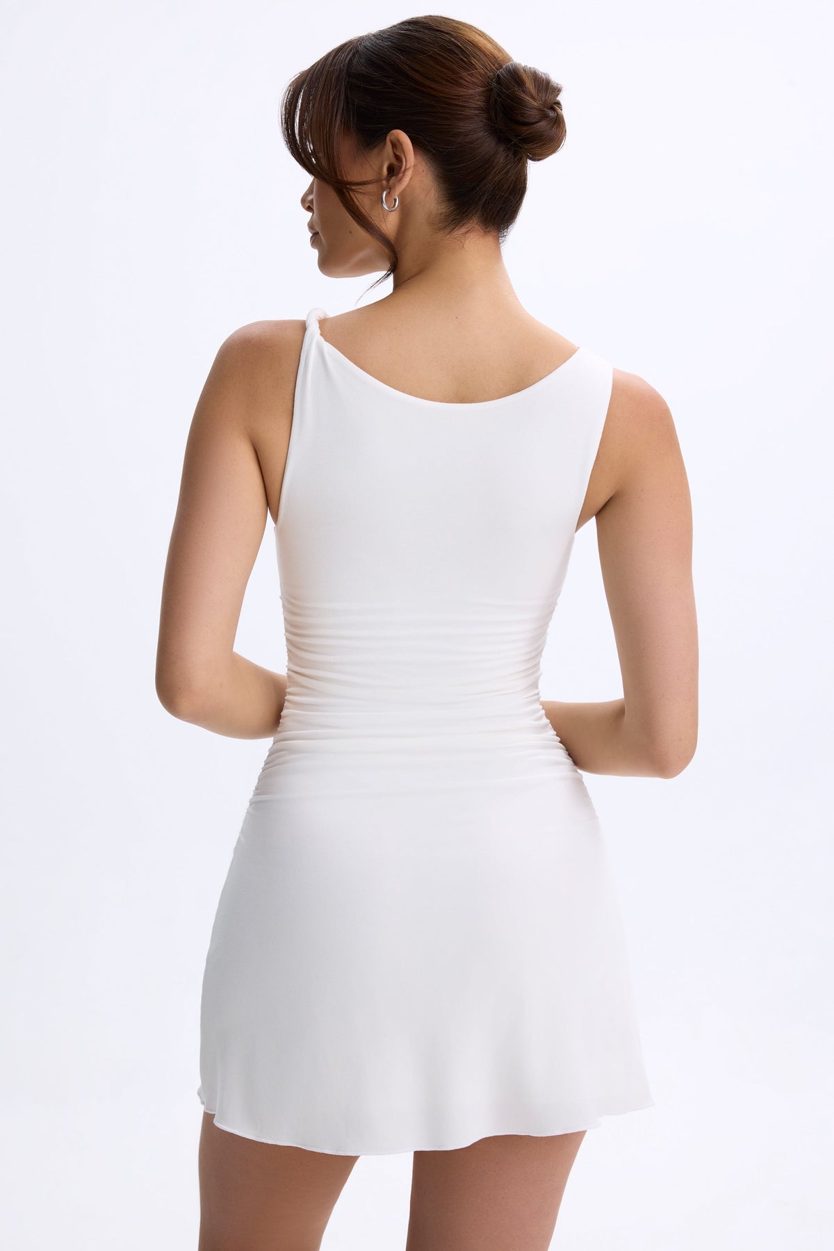 Ione Modal Ruched A-Line Micro Mini Dress in White