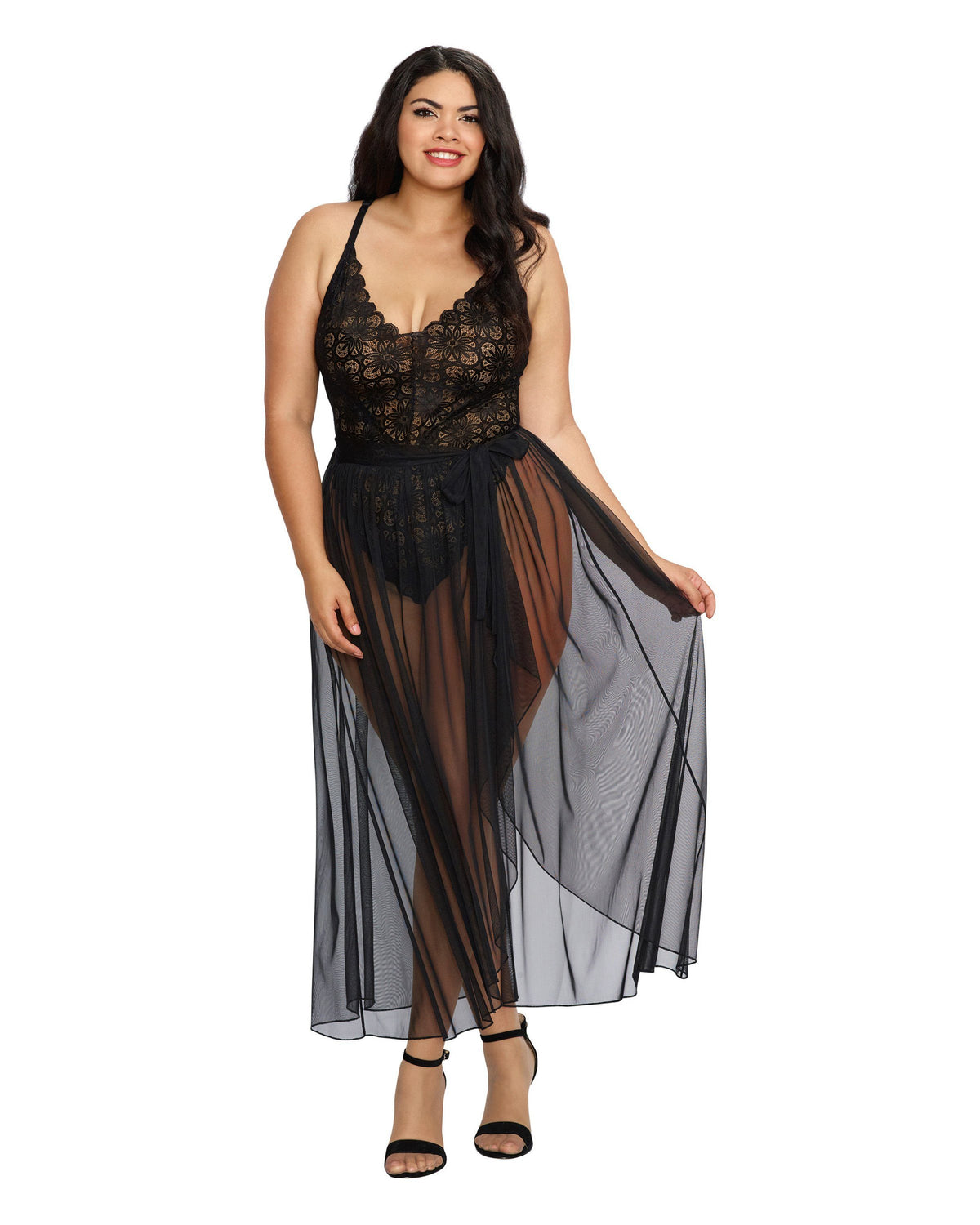 Dreamgirl Plus Mosaic Lace Teddy & Sheer Skirt
