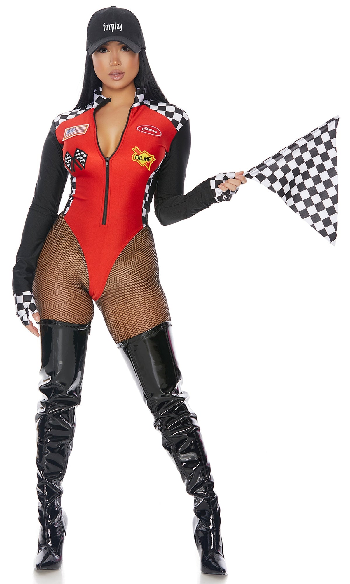 Wanna Race? 4-Piece Women's Sexy Racer Costume - Red view 4