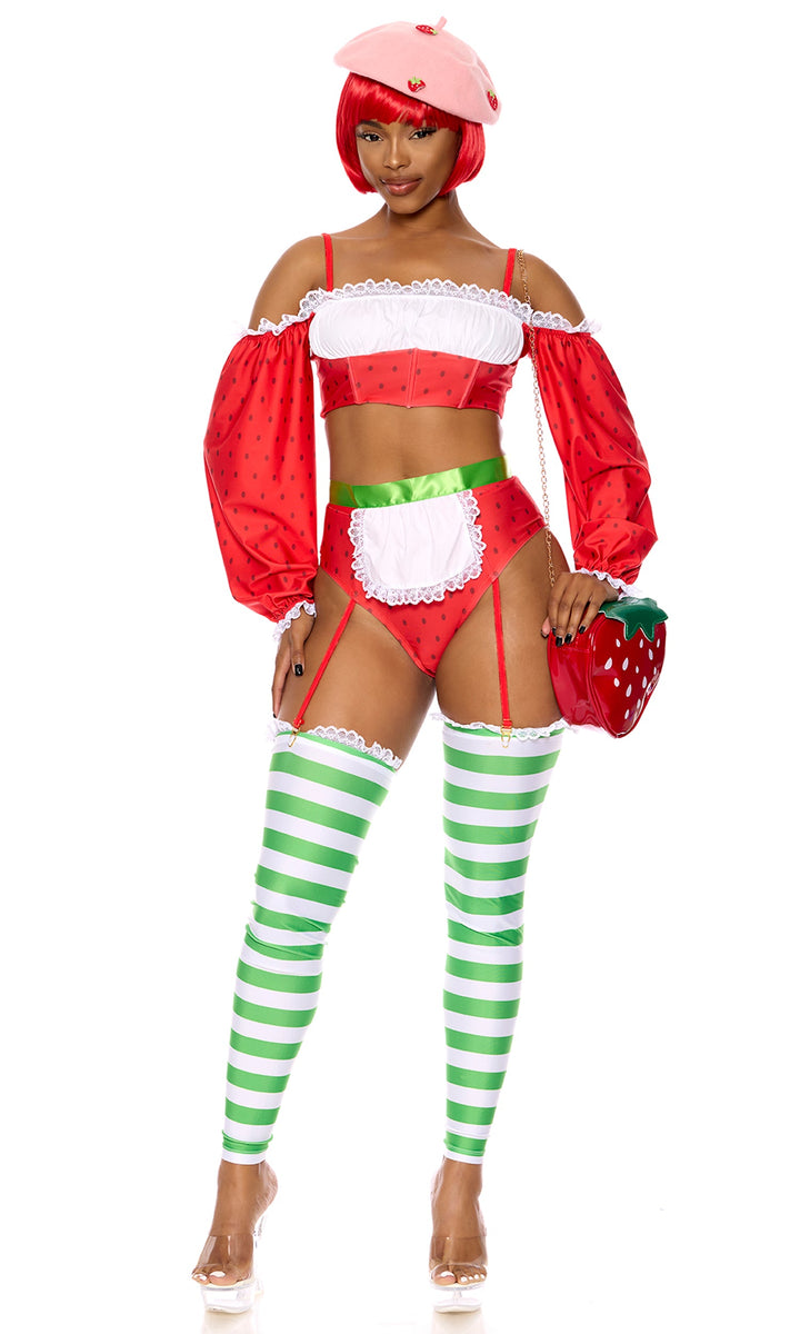 Strawberry Shortie 4-Piece Women's Cartoon Character Costume - Red, photo 1