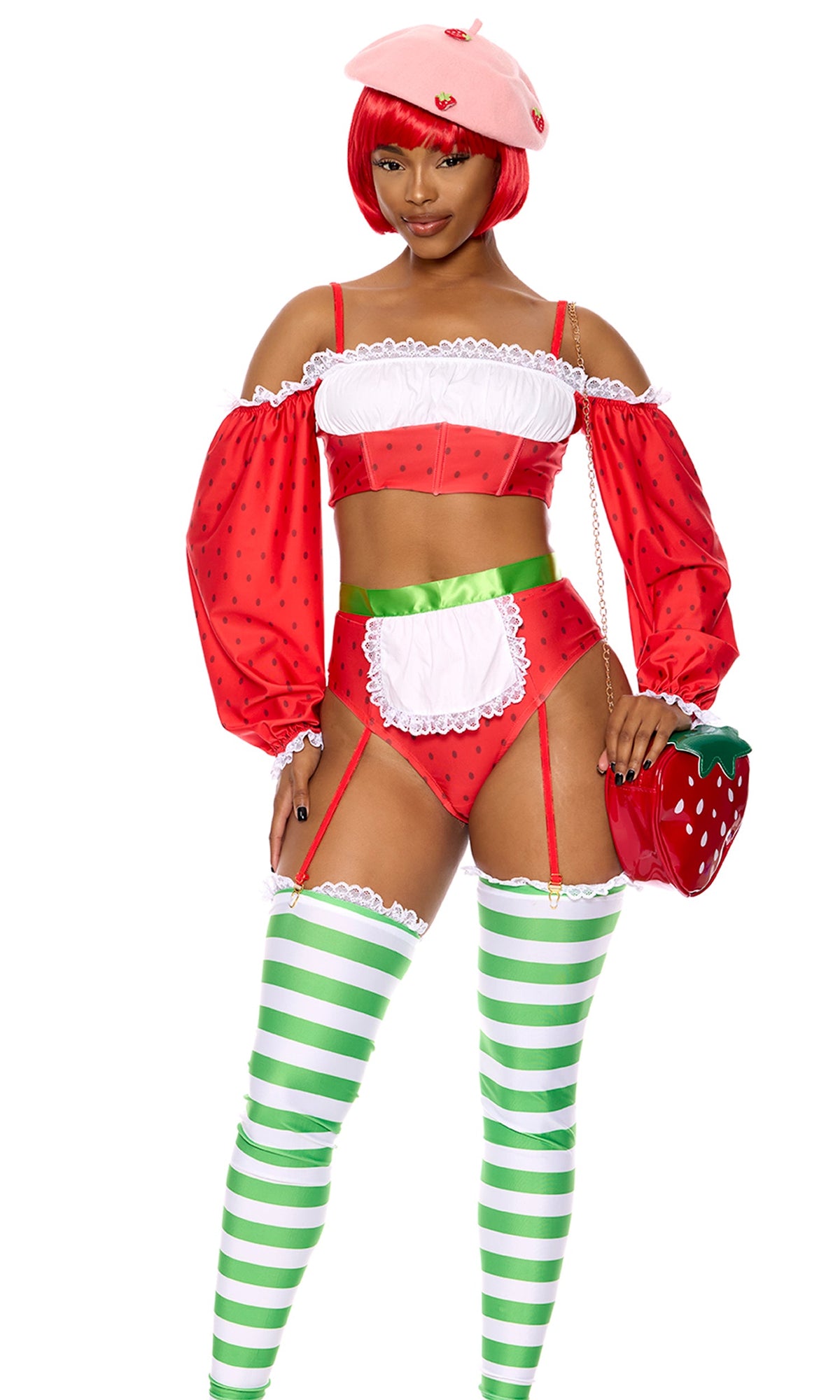 Strawberry Shortie 4-Piece Women's Cartoon Character Costume - Red, photo 3