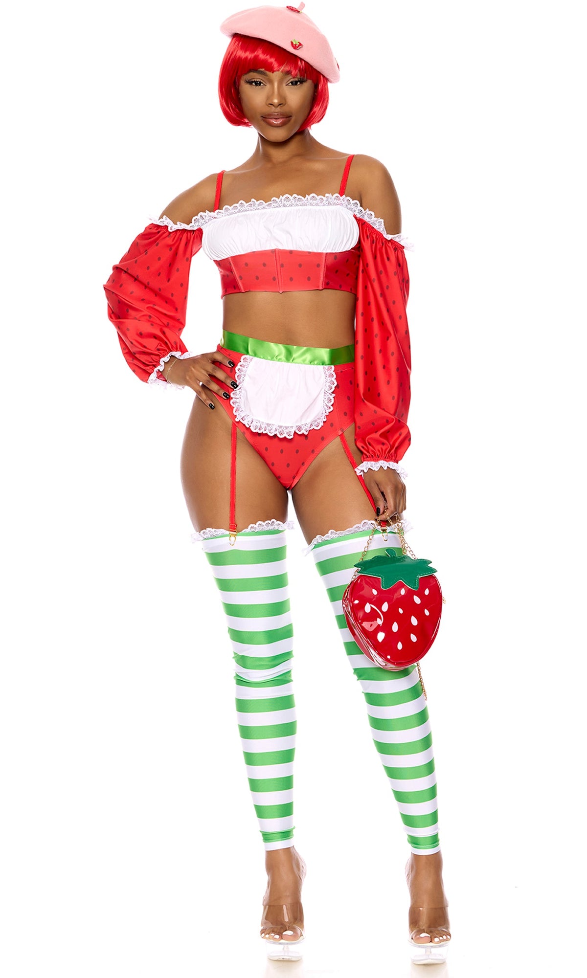 Strawberry Shortie 4-Piece Women's Cartoon Character Costume - Red, photo 4